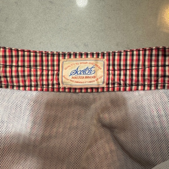 Scotch & Soda Men's Red Checkered Swim Shorts - Picture 3 of 3